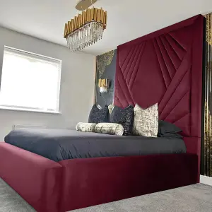 Solia Plush Velvet Maroon Bed Frame