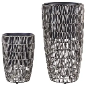 Set of 2 Plant Pots CHELONE PE Rattan Brown