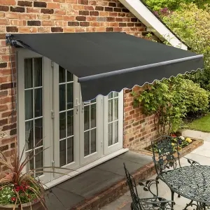 Primrose Awnings 2.5m x 2.0m Retractable Manual Standard Charcoal Frame Charcoal Awning Outdoor Patio Canopy