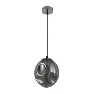 HARPER LIVING 1xE27/ES Pendant Ceiling Light, Smoke Grey Finish, Oval Shade, Adjustable Height