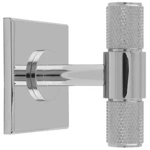 Knurled T Bar Cabinet Door Knob & Matching Backplate - Polished Chrome 40 x 40mm