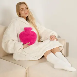 Heart Hot Water Bottle with Cover Fluffy Faux Fur Soft Fleece Winter Warmer