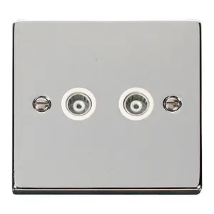 Polished Chrome Twin Isolated Coaxial Socket - White Trim - SE Home