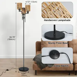 Garwarm 3-Light Woven Floor Lamp Swivel Foot Switch