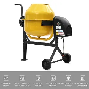 230V 220 W Electric Portable Cement Concrete Mixer with Wheels 63 L