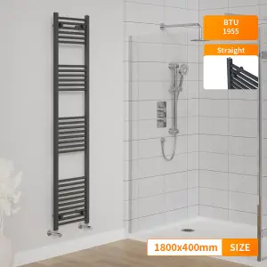 Right Radiators 1800x400 mm Straight Heated Towel Rail Radiator Bathroom Ladder Warmer Anthracite