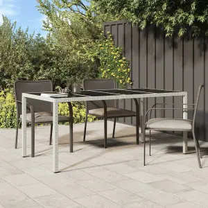 Berkfield Garden Table White 190x90x75 cm Tempered Glass and Poly Rattan