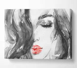 Watercolour Red Lips Canvas Print Wall Art - Medium 20 x 32 Inches