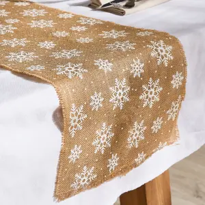 Vintage Extra Wide Jute Snowflake Christmas Dinning Table Runner 220cm