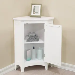 Teamson Home Bathroom Standing Corner Cabinet, Wooden Cabinet with Shutter Door, Bathroom Storage