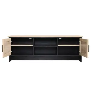 Black 2 Door TV Media Unit Wooden TV Stand Cabinet with 2 Tier Shelves W 120 cm