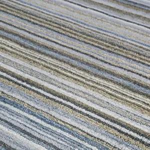 Handmade Easy to Clean Luxurious Modern Striped Grey Wool Rug for Living Room & Bedroom-200cm X 285cm