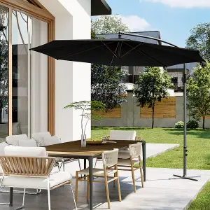 3M Outdoor Black Cantilever Crank Tilt Swivel Banana Umbrella Sunshade with Cross Base