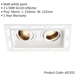 Twin Trimless Plaster-In Downlight - 2 x 50W GU10 Reflector LED - Matt White