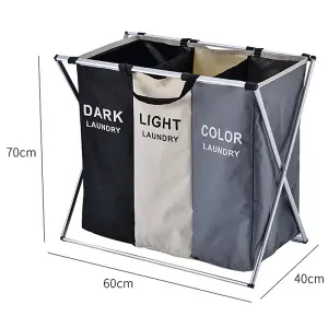 3 Section Foldable Laundry Basket Laundry Hamper Clothes Sorter Toys Organizer