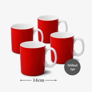 WM Bartleet & Sons Porcelain Original Large 1 Pint Mug, Set of 4 Red