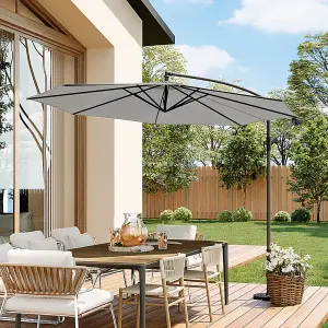 3M Large Rotatable Garden Sun Shade Cantilever Parasol Patio Hanging Banana Umbrella Crank Tilt No Base, Light Grey