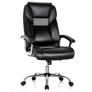 Costway High-back Executive Chair PVC Leather Upholstered Home Office Chair Padded Back