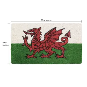 JVL Wales Welcome Coir Coconut Door Mat, 30x60cm, Cymru Welsh Dragon