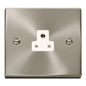 Satin / Brushed Chrome 1 Gang 2A Round Pin Socket - White Trim - SE Home