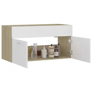 Berkfield Sink Cabinet White and Sonoma Oak 90x38.5x46 cm Engineered Wood