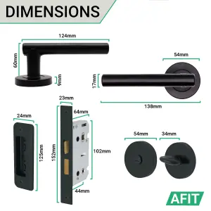 AFIT Matt Black Bathroom Door Handle & Lock Set - Handles, Thumb Turn & Release & Lock - Olvera Range