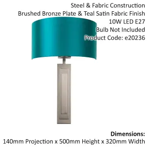 2 PACK Brushed Bronze Plated Wall Light & Teal Satin Half Shade - 1 Bulb Lamp