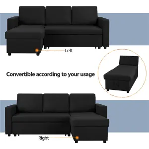 Yaheetech Black Reversible Sectional Sofa with Chaise for Limited Spaces