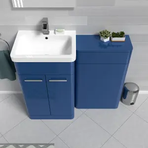 Nes Home Matt Blue 1000mm Freestanding Cabinet Ceramic Basin & WC Unit