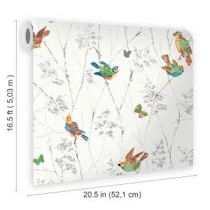 Laura Ashley Aviary Natural Animal Smooth Wallpaper Sample