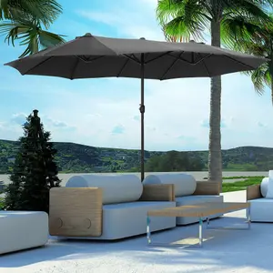 Outsunny 4.6M Garden Patio Umbrella Canopy Parasol Sun Shade w/ Base Grey