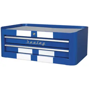 Retro Blue 2 Drawer Mid-Box Tool Chest - Lockable Storage Unit 710x460x270mm