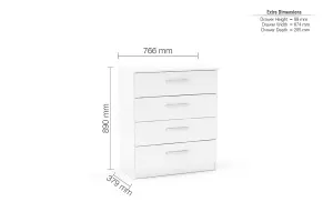 White Wooden 4 Piece Furniture Set Wardrobe Chest of Drawers Bedsides Birlea Lynx