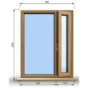 945mm (W) x 1245mm (H) Wooden Stormproof Window - 1/3 Right Opening Window - Toughened Safety Glass