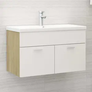 Saona 800mm Single Bathroom Vanity with Integrated Ceramic Basin White;Sonoma Oak