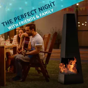 Dellonda Chiminea, Wood Burner, Heater for Outdoors W45cm x H150cm - Black Steel