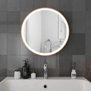 Harper & Harlow 600x600 Lyra Brushed Brass LED Illuminated Round Bathroom Mirror