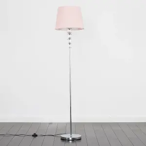 ValueLights Eleanor Modern Silver Chrome and Clear Acrylic Ball Floor Lamp with Pink Shade