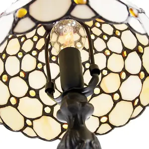 Traditional Amber Stained Glass Tiffany Table Lamp with Multiple Circular Beads