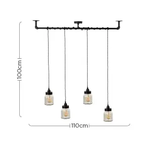 ValueLights Luiggi Ribbed Jar 4 Way Black Ceiling Light Low Hanging Pendant