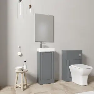 Cloakroom Suite - Fluted Floor Standing Vanity, WC, Toilet and Tap- Grey/Chrome