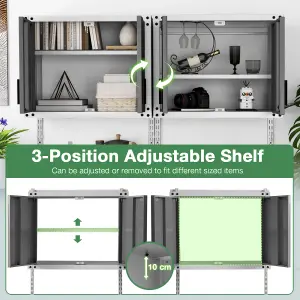 COSTWAY Metal Wall Cabinet with Lock Garage Storage Cabinet with 3 Adjustable Shelves