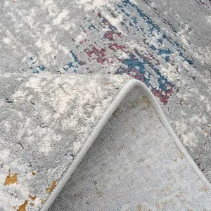 Grey Distressed Multicolour Abstract Runner Rug 70x240cm