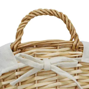 JVL Hand Woven Acacia Oval Willow Storage Basket with Lining, Honey Finish