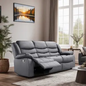 Roma Recliner Leather Grey 3+2 Sofa Set, Armchair Inspired Home Theatre and Living Room Seating