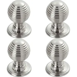 4x Textured Reeded Ball Cupboard Door Knob 23mm Dia Polished Chrome Handle