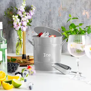 Harbour Housewares - Vintage Metal Ice Bucket with Scoop - Grey