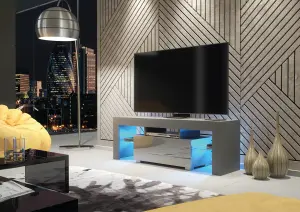 Floe TV Unit 130cm Dark Grey with High Gloss Doors and LED Lighting - Creative Furniture