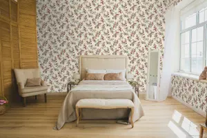 Galerie Cottage Chic Red Floral EcoDeco Material Wallpaper Roll