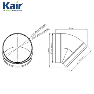 Kair 45 Degree Elbow Bend 150mm - 6 inch Round Plastic Ducting Joint to Connect Round Duct Pipe or Flexible Hose